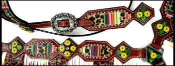 Showman Cheetah&#47; Serape print browband headstall and fringe breast collar set #3